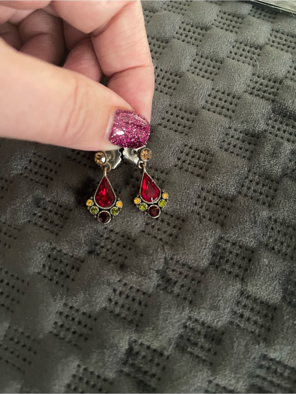 Lia Sophia Red Teardrop Dangle Earrings with Yellow Accent Stones